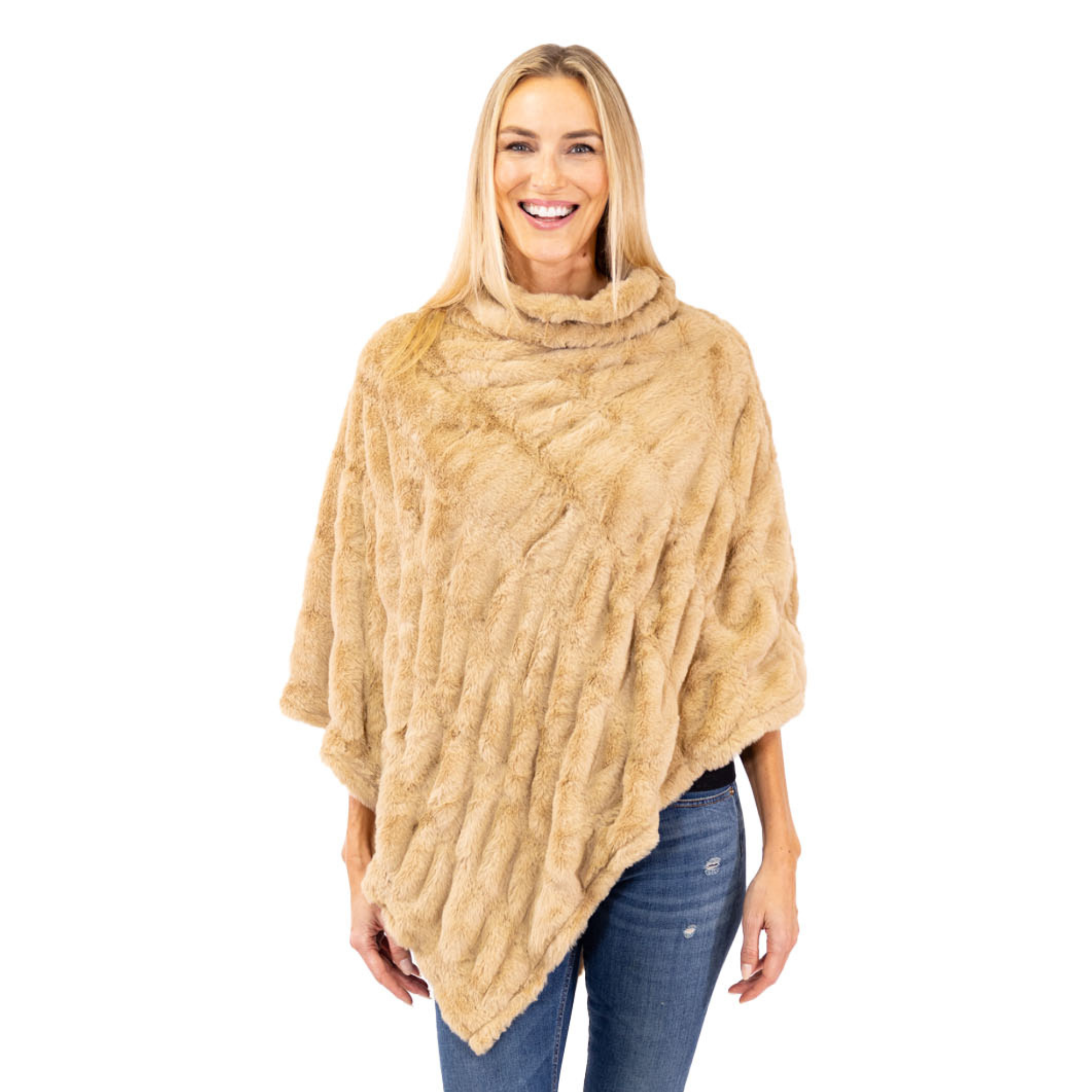 Plush Faux Fur Tan Cozy Coat Poncho