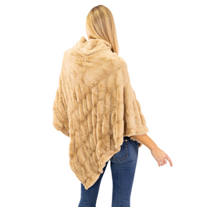 Plush Faux Fur Tan Cozy Coat Poncho