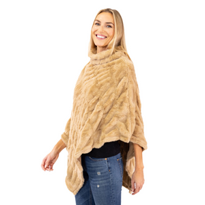 Plush Faux Fur Tan Cozy Coat Poncho