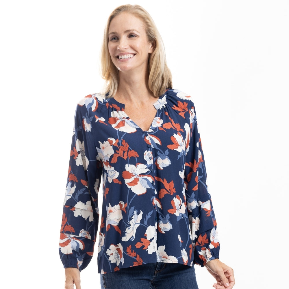 Meadow Bloom Navy Floral Peasant Blouse