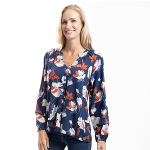 Meadow Bloom Navy Floral Peasant Blouse