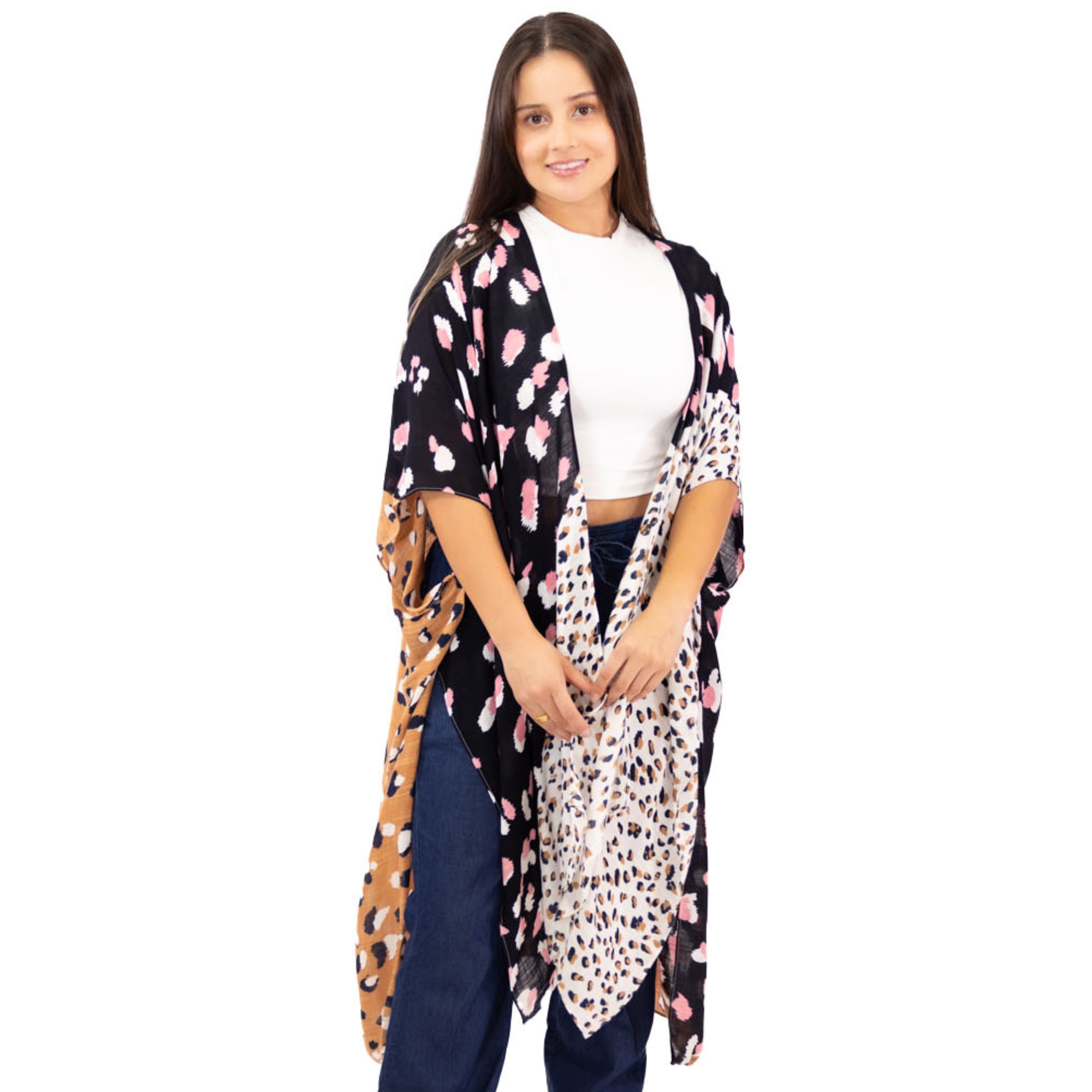 Print Collage Viscose Kimono Topper