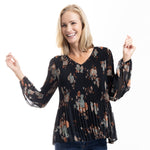 Load image into Gallery viewer, Black Floral Pleated Chiffon Blouse
