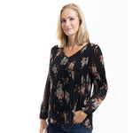 Load image into Gallery viewer, Black Floral Pleated Chiffon Blouse
