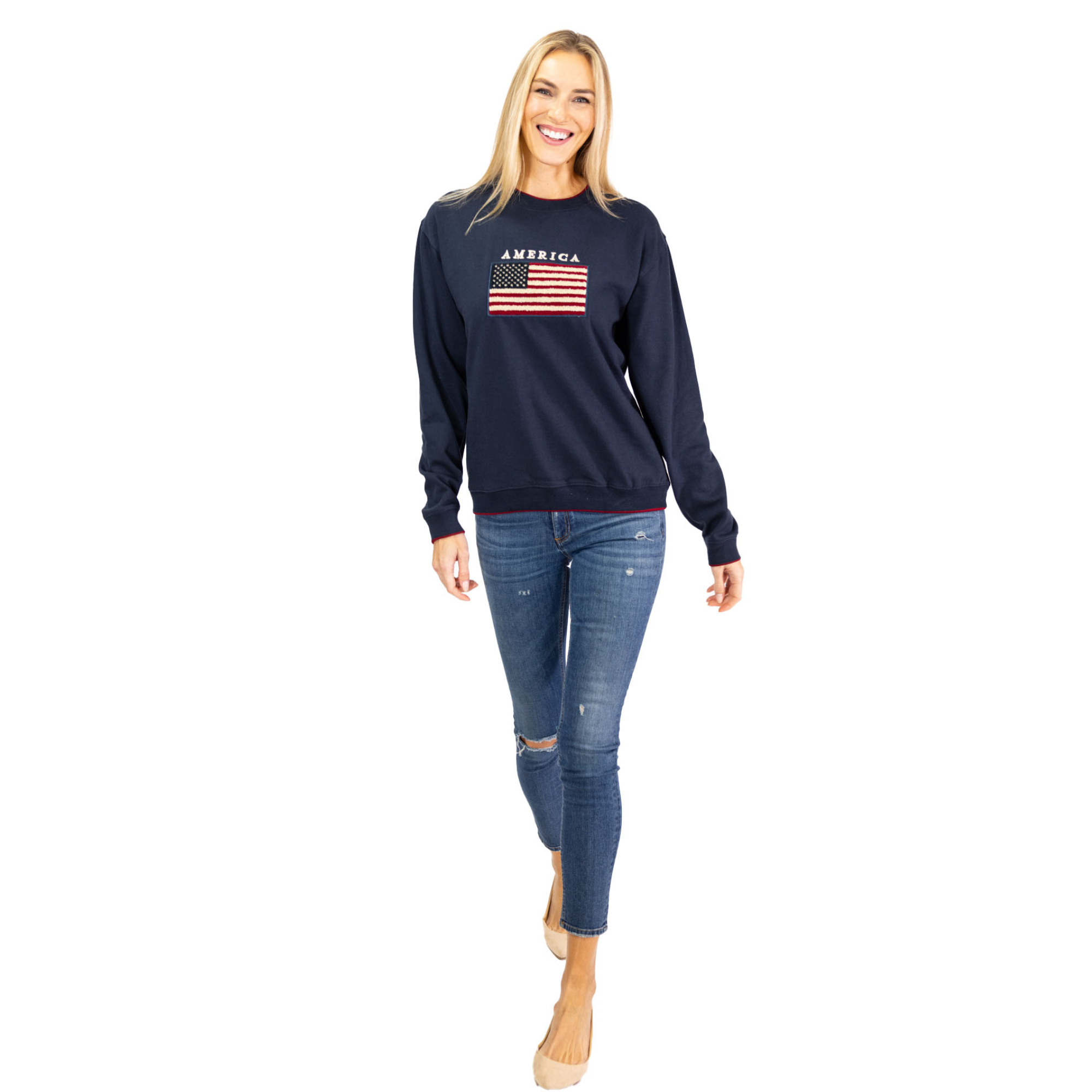 Unisex American Flag Embroidered Crewneck Sweatshirt