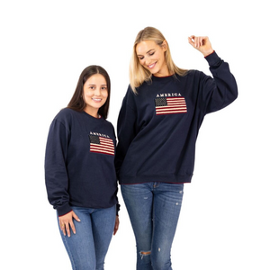 Unisex American Flag Embroidered Crewneck Sweatshirt